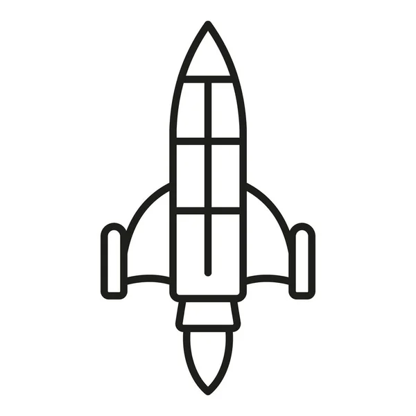 Iniciar Cohete Espacio Icono Contorno Vector Lanzamiento Fuego Arranque Humo — Vector de stock