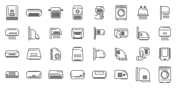 Automatic Drying Machine Icons Set Outline Vector Air Bathroom Clean — Stock Vector