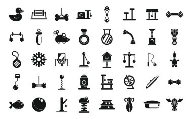 Evcil hayvan oyuncakları simgeleri basit vektörler oluşturur. Kedi hayvanı. Arkadaş evi.