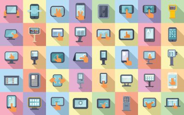 Dokunmatik ekran simgeleri düz vektör ayarlayın. Telefon sistemi. El cep telefonu