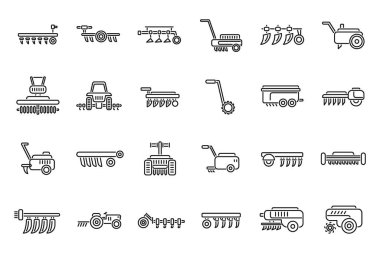 Tarımcı makine simgeleri ana hat vektörünü ayarlar. Tarım motoru. Çiftlik bakımı