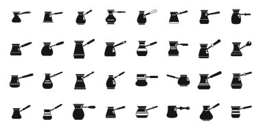 Türk kahve demliği simgeleri basit vektörler oluşturur. Kafe aşçısı. Doğal esrar.