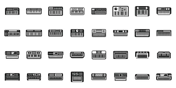 Ikony Syntezátoru Nastavují Jednoduchý Vektor Akustický Zvuk Klavírní Klasika — Stockový vektor
