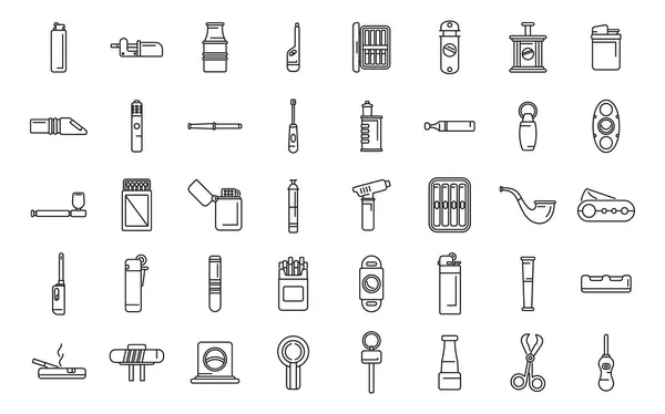 Cigarette Cigar Accessories Icons Set Outline Vector Box Cutter Pack — Stock Vector