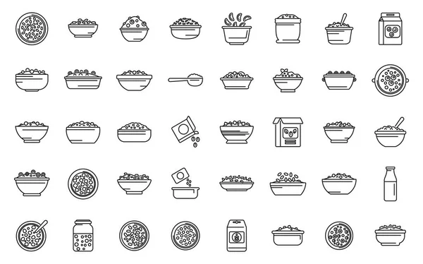 Breakfast Cereal Icons Set Outline Vector Granola Snack Bar Cereal — Stock Vector