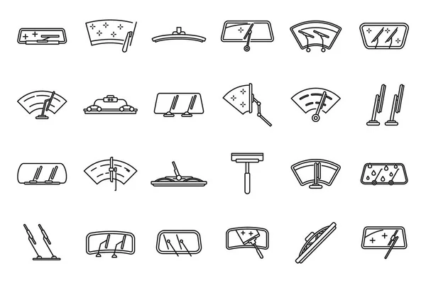 Windshield Wiper Icons Set Outline Vector Car Blade Automobile Fluid — Stock Vector