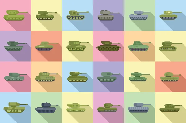 Icônes Char Combat Mis Vecteur Plat Combat Guerre Armée Militaire — Image vectorielle