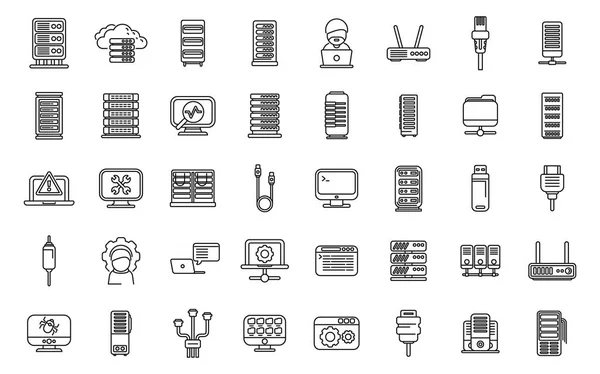 System Administrator Icons Set Outline Vector Server Data Cable Computer — Stock Vector