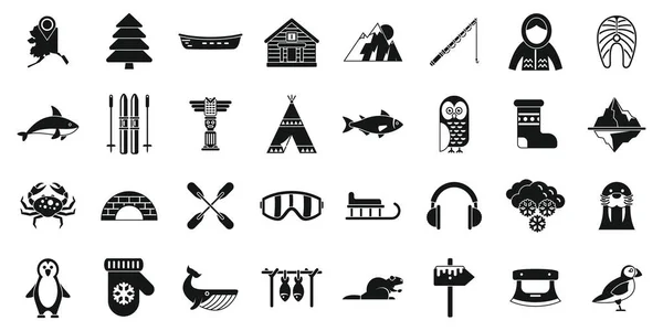 Los Iconos Alaska Establecen Vector Simple Perro Trineo Gente Iglú — Archivo Imágenes Vectoriales