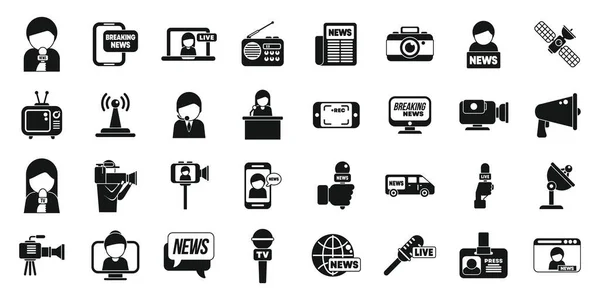 Fernsehreporter Symbole Setzen Einfache Vektoren Studiofernsehen Kamerateam — Stockvektor