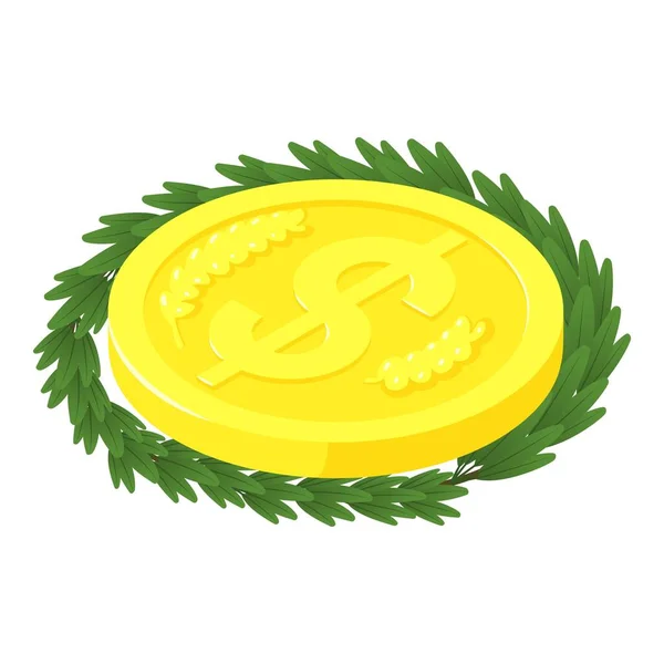 投资吸引力图标等距矢量 有美元标志和绿色分支的硬币 投资概念 — 图库矢量图片