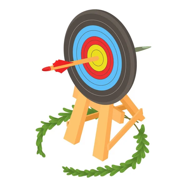 弓状の競争アイコン等角ベクトル 矢と枝で的を射る アーチェリースポーツ用品 — ストックベクタ