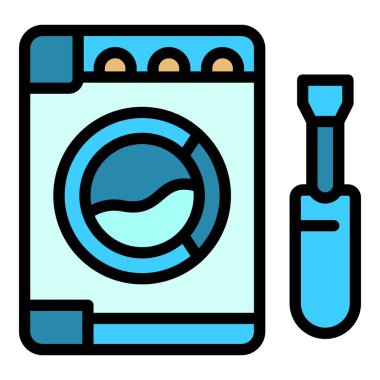 Çamaşır makinesi simgesi tamir ediliyor. Beyaz arkaplan renginde izole edilmiş web tasarımı için çamaşır makinesi vektörü simgesi düzeltme çizgisi