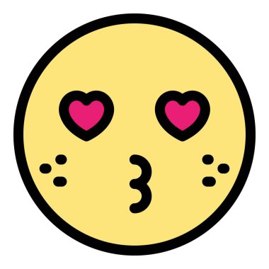 Gülümseyen surat ikonu. Beyaz arkaplan renginde izole edilmiş web tasarımı için Kiss gülen yüz vektör simgesi