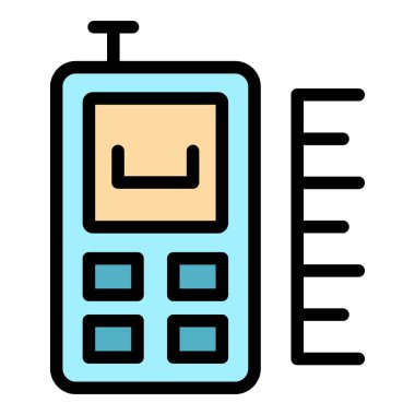 Lazer metre aracı simgesi. Beyaz arkaplan rengi üzerinde izole edilmiş web tasarımı için lazer metre vektör simgesi taslağı