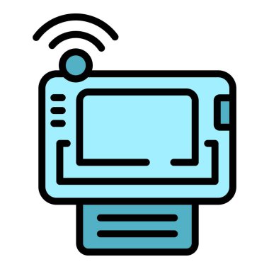 Bilgi monitörü internet simgesi. Beyaz arkaplan renginde izole edilmiş web tasarımı için ana hatlı bilgi izleyici internet vektör simgesi