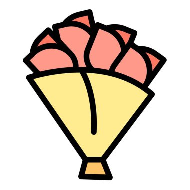 Çiçek buketi ikonu. Beyaz arkaplan rengi üzerinde izole edilmiş web tasarımı için çiçek demeti vektör simgesi taslağı