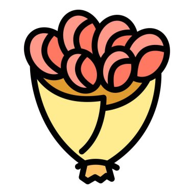 Çiçek buketi düğün ikonu. Beyaz arkaplan rengi üzerinde izole edilmiş web tasarımı için çiçek buketi düğün vektör simgesi taslağı