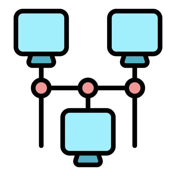 네트워크 컴퓨터 아이콘 디자인의 네트워크 컴퓨터 아이콘은 평면에 분리되어 — 스톡 벡터