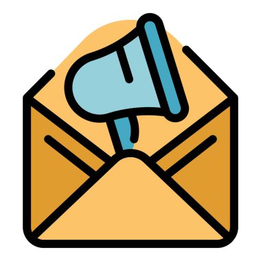 Pazarlama megafon posta ikonu. Beyaz arkaplan renginde izole edilmiş web tasarımı için pazarlama megafon posta vektör simgesi