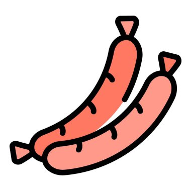 Domuz sosisi ikonu ana hatları vektörü. Sıcak çatal. Pişmiş et rengi düz