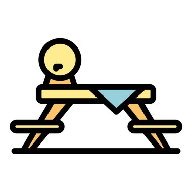 Bahçe tahtası ikonu ana hat vektörü. Piknik masası. Tahta park rengi düz