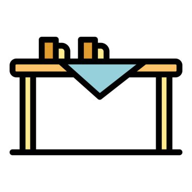 Piknik tablosu ana hatları vektörü. Tahta bank. Açık mobilya rengi düz