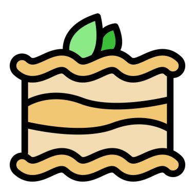 Et lazanya ikonu ana hatları vektörü. Lazanya tabağı. İtalyan gıda rengi düz