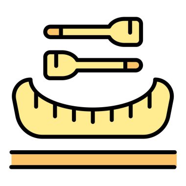 Gondol bot ikonu ana hat vektörü. İtalya Venedik. İtalyan gondolcu rengi düz