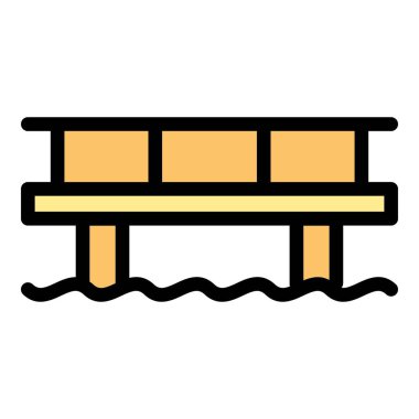 Nehir köprüsü ikonu ana hat vektörü. Deniz inşası. Okyanus yolu yapım rengi düz