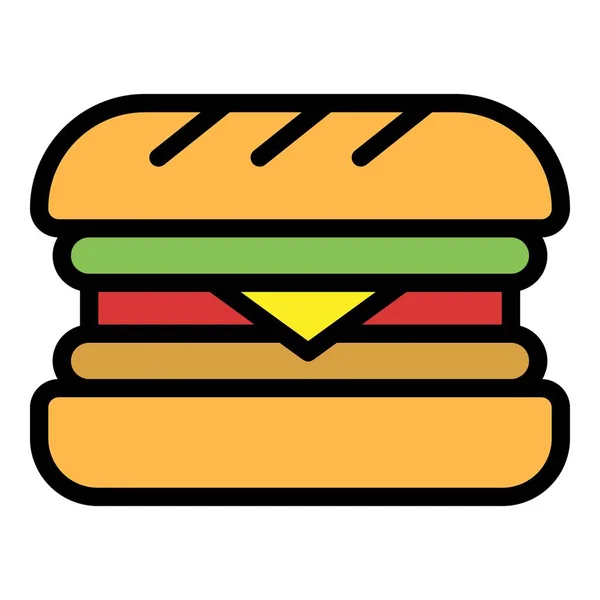 Burger Icon Outline Vector Hamburger Bun Cheese Food Color Flat — Stock Vector
