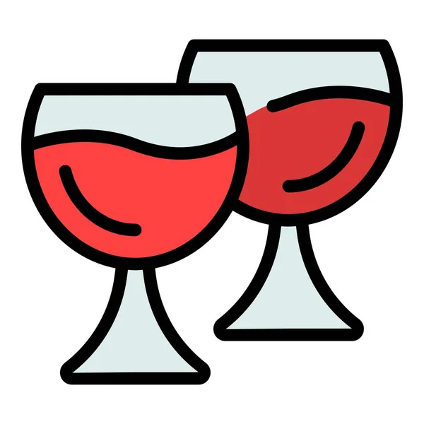 酒杯图标勾勒出载体 法国瓶子 葡萄酒色扁平 — 图库矢量图片