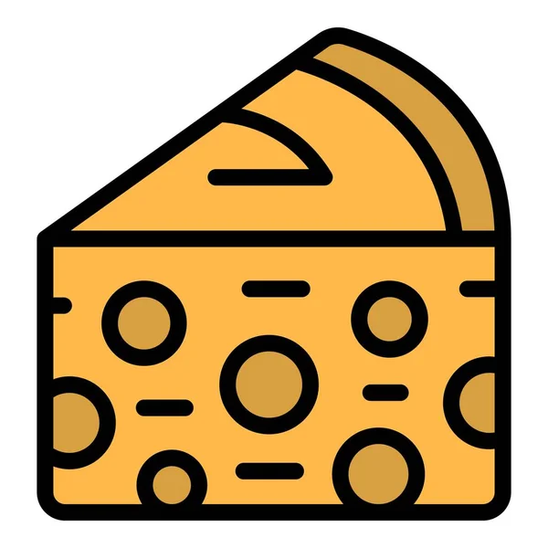 Cheese Slice Pictogram Omtrek Vector Zwitserse Cheddar Amerikaanse Voedsel Kleur — Stockvector