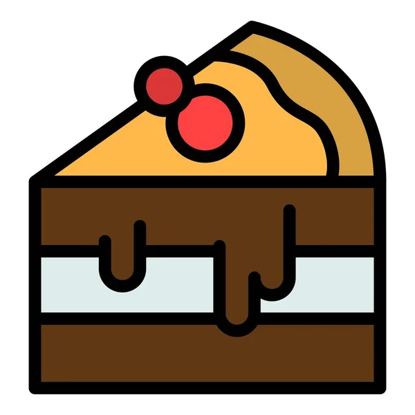 Tiramisu Icon Outline Vector Cake Chocolate Cream Dessert Color Flat — Stock Vector