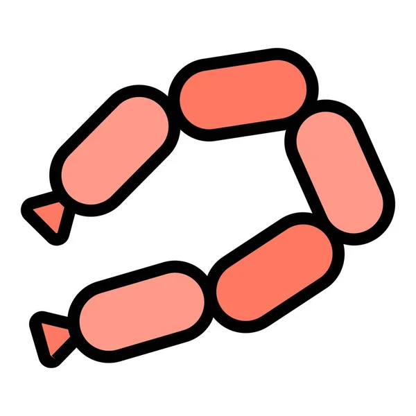 Sausage Icon Outline Vektor Gabel Grillen Farbe Der Fleischscheiben Flach — Stockvektor