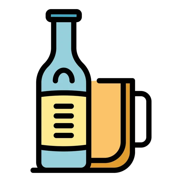 啤酒瓶杯图标矢量轮廓 玻璃品脱 帽子跳吧色彩扁平 — 图库矢量图片