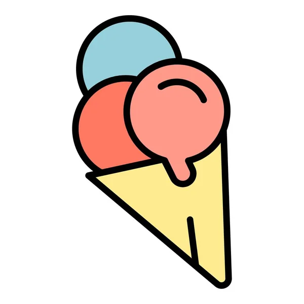 Balls Ice Cream Cone Icon Outline Vector Waffle Ball Summer — Stock Vector