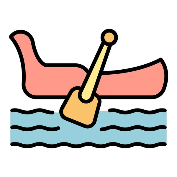Gondola Icon Outline Vector Boat Man Italy Venice Color Flat — Stock Vector