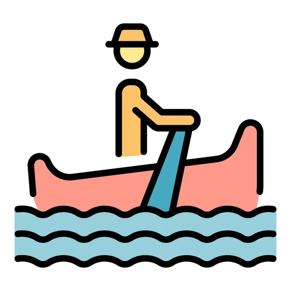 Вектор Контура Значка Венеции Гондольер Венецианская Гондола Человек Лодка Плоского — стоковый вектор