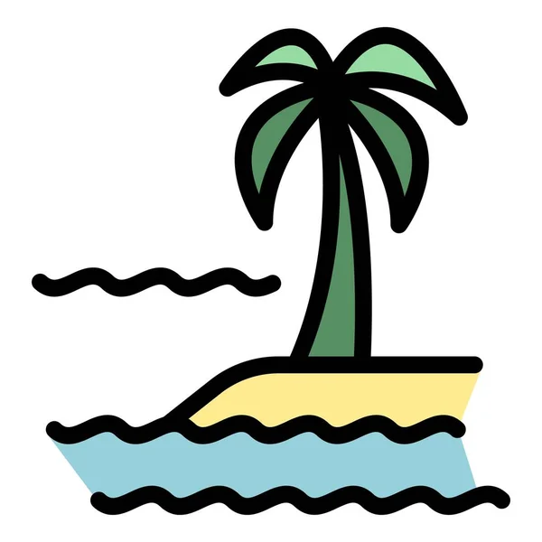 島ヤシのアイコンの輪郭ベクトル 夏のビーチパーム ココナッツの木の色フラット — ストックベクタ
