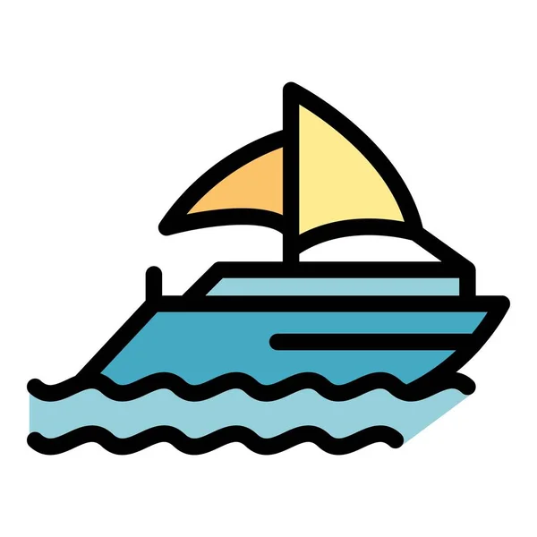 Yacht Mer Icône Contour Vecteur Voilier Vitesse Océan Bateau Couleur — Image vectorielle