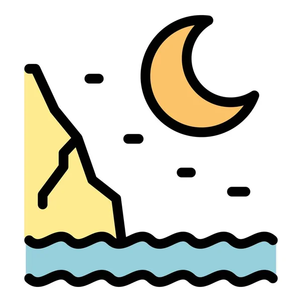 Διανυσματικό Περίγραμμα Εικονιδίου Θάλασσας Ουράνιο Φεγγάρι Σκούρο Τοπίο Αστέρι Χρώμα — Διανυσματικό Αρχείο