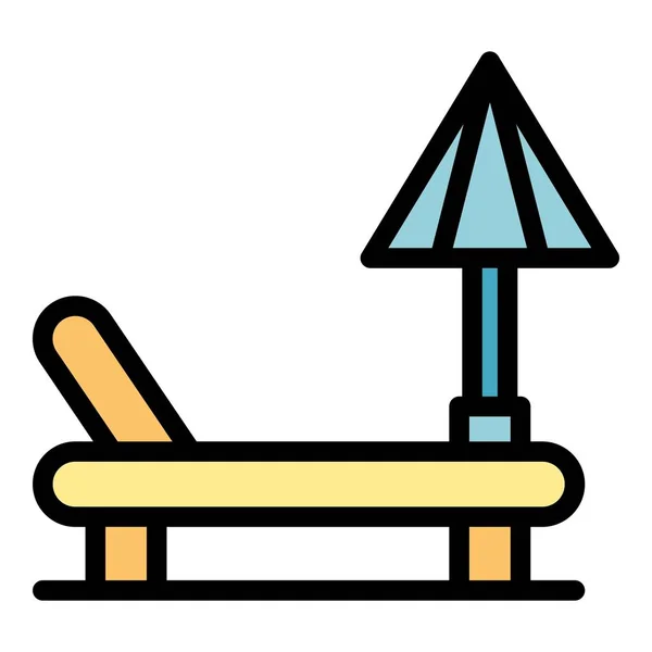 Umrissvektor Mit Liegestuhl Symbol Strandlongue Chaise Sommer Bett Farbe Flach — Stockvektor