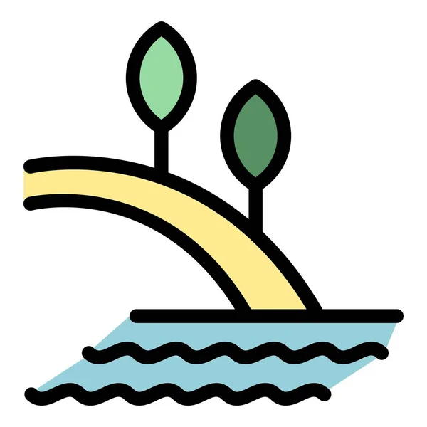 热带岛屿图标轮廓矢量 海滩棕榈 夏天的天堂色彩平淡 — 图库矢量图片