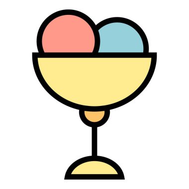 Gelato yiyecek ikonu ana hatları vektörü. Dondurmalı tatlı. Yaz dondurması rengi düz