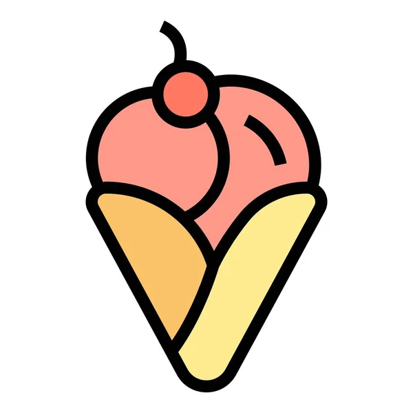 Konusfruchtgelato Symbolumrissvektor Eis Kalte Dessertfarbe Flach — Stockvektor