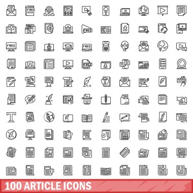 100 madde simgesi belirlendi. Beyaz arkaplanda izole edilmiş 100 madde simgesi vektörünün taslak çizimi