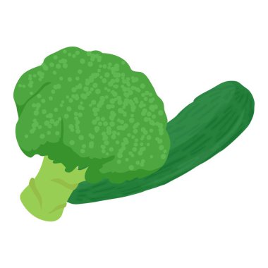 Ham gıda ikonu izometrik vektörü. Sebze iliği ikonunun yanında taze yeşil brokoli. Gıda konsepti, sağlıklı beslenme