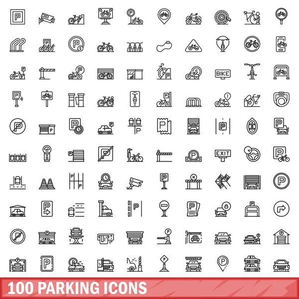 stock vector 100 parking icons set. Outline illustration of 100 parking icons vector set isolated on white background