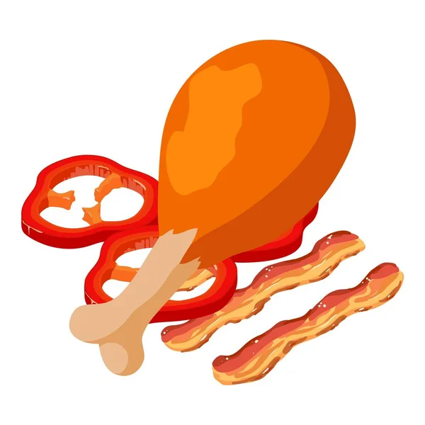 肉食图标等量向量 烤鸡腿靠近咸肉片和胡椒 食物概念 蛋白质产品 — 图库矢量图片